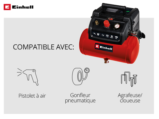 EINHELL Kit compresseur d'air comprimé mobile TC-AC 190/8 avec accessoires