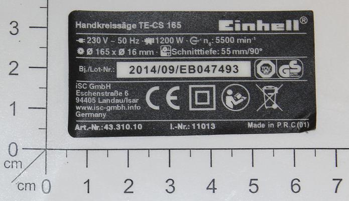 TE-CS 165 - Ersatzteile / Zubehör - Einhell Service